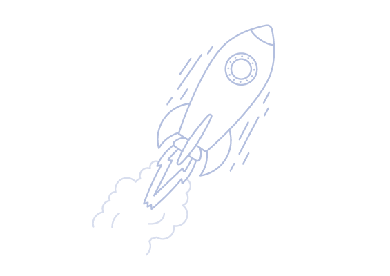 Moving spaceship icon representing innovation.