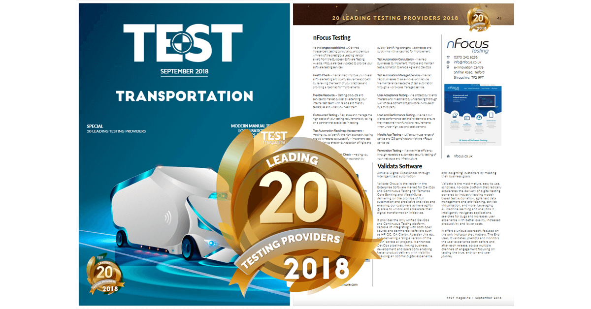 Test Magazine 20 Leading Testing Provider.